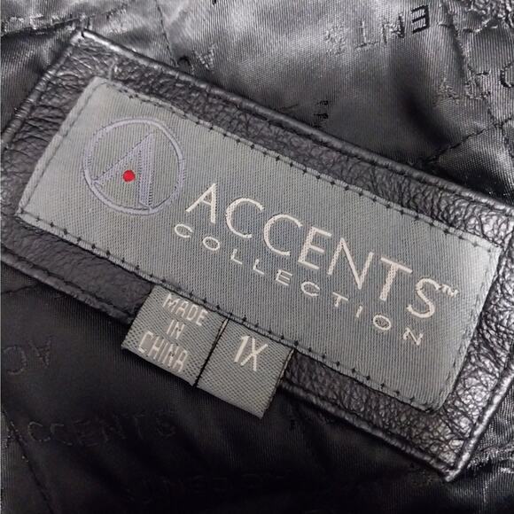 ACCENTS! RICH BLACK GENUINE LEATHER FAUX FUR TRIMMED HOOD PARKA COAT! SZ 1X - Picture 10 of 13